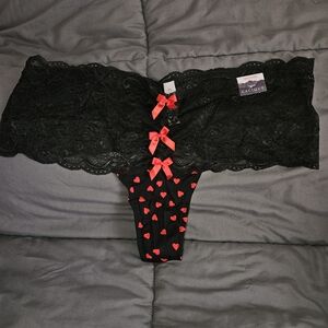 Cacique Black and Red Lace Heart Thong